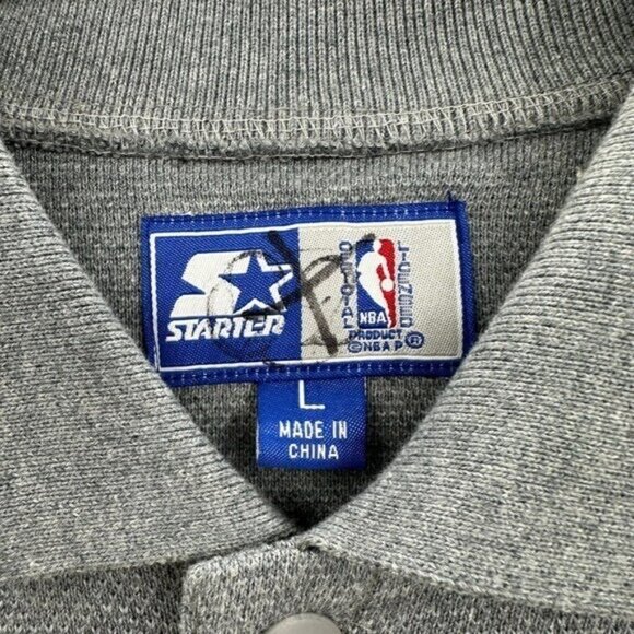 Vintage Chicago Bulls Starter Warm Up Snap Button Shooting Shirt Mens L Gray NBA - Picture 6 of 11